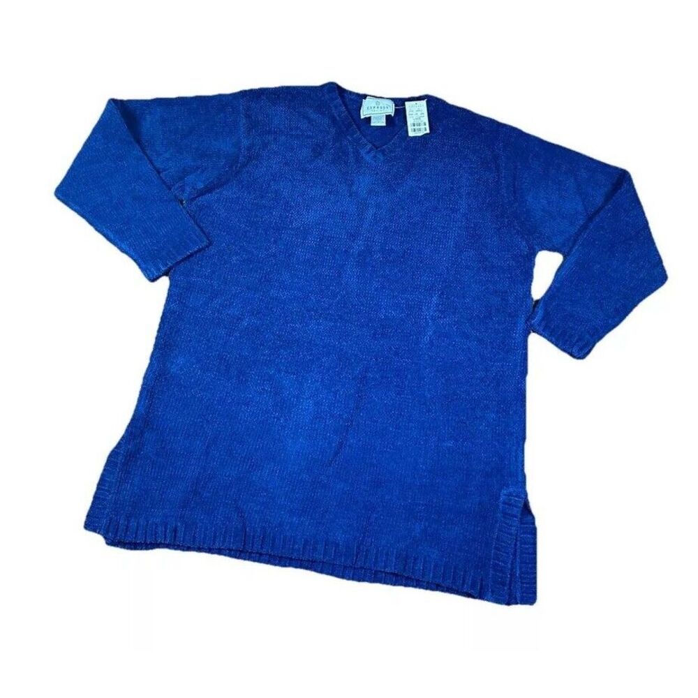 Express Tricot  Cable Sweater Womens Size L Blue Fuzzy‎ Tunic